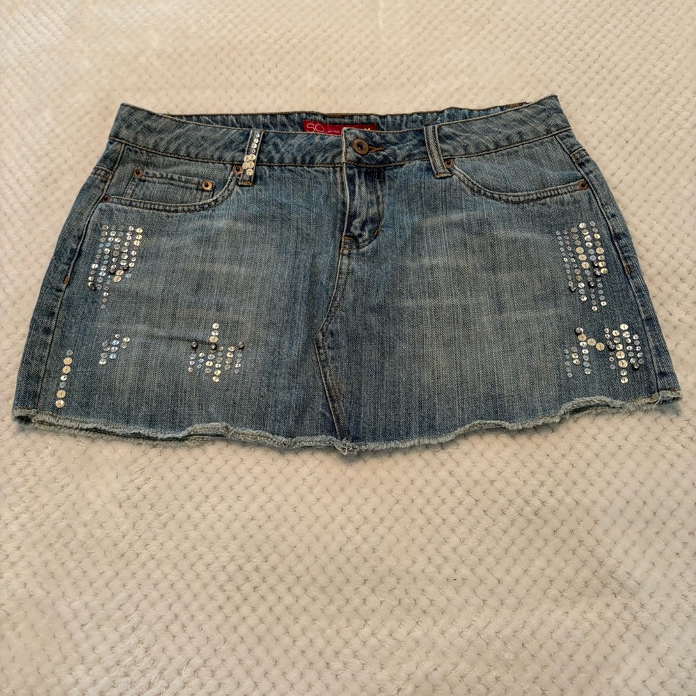 SO Blue Denim Mini Skirt with Sequin Details
